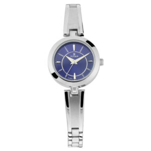 titan quartz analog blue dial metal strap watch for women