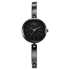 titan raga viva quartz analog black dial grey metal strap watch for women