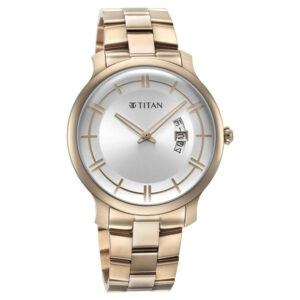 titan classic distincta silver dial analog with date stainless steel strap watch for men