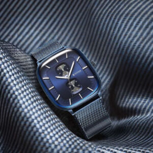 titan avant garde blue dial quartz multifunction stainless steel strap watch for men