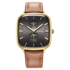 titan avant garde anthracite dial quartz multifunction leather strap watch for men