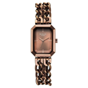 titan raga showstopper quartz analog brown dial metal strap watch for women